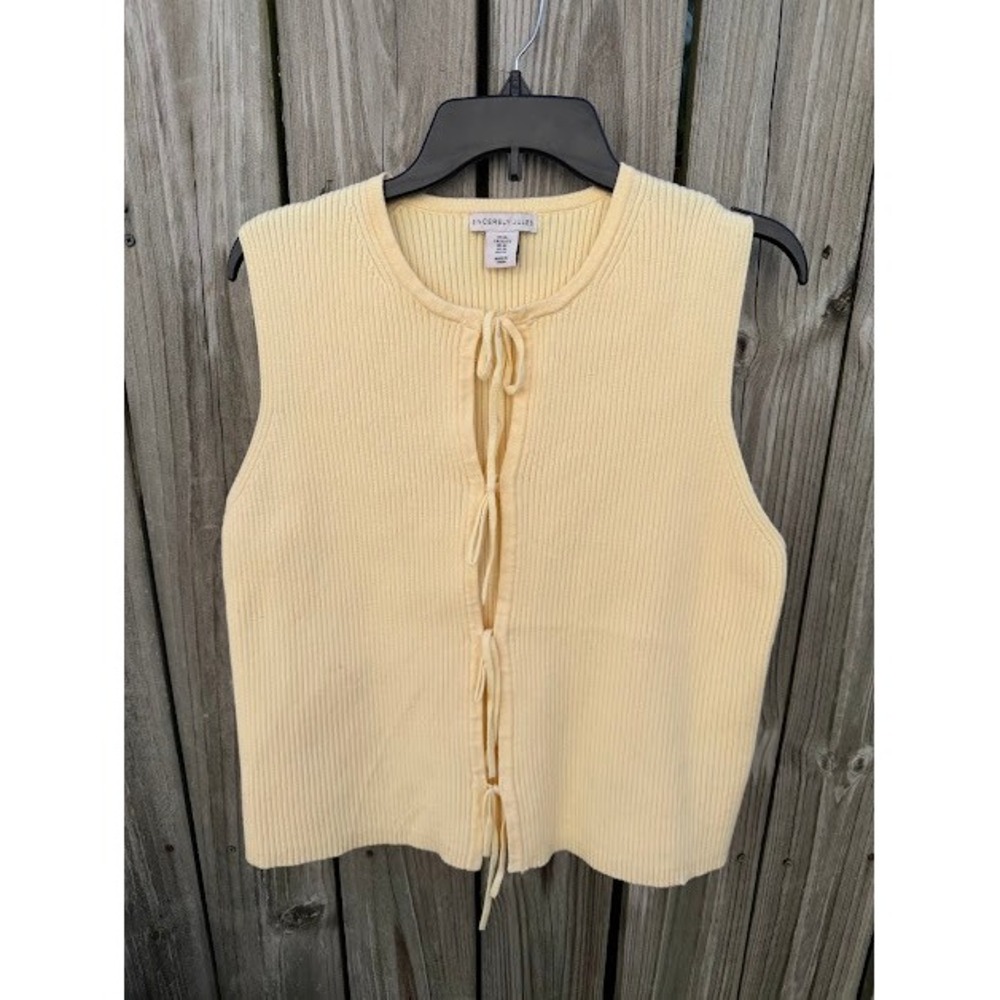 Coquette Balletcore Sincerely Jules Sweater Vest XL Yellow Tie Front Ribbed Knit